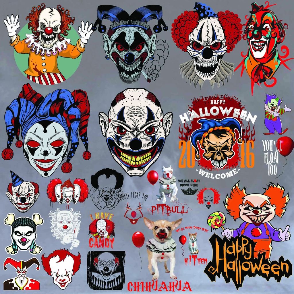 Killer clowns SVG designs included.