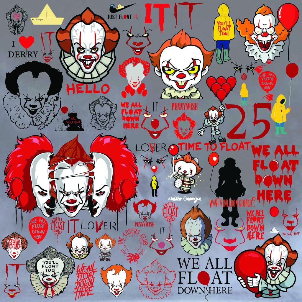 Pennywise inspired IT themed SVG bundle included with this Mega Halloween SVG bundle.