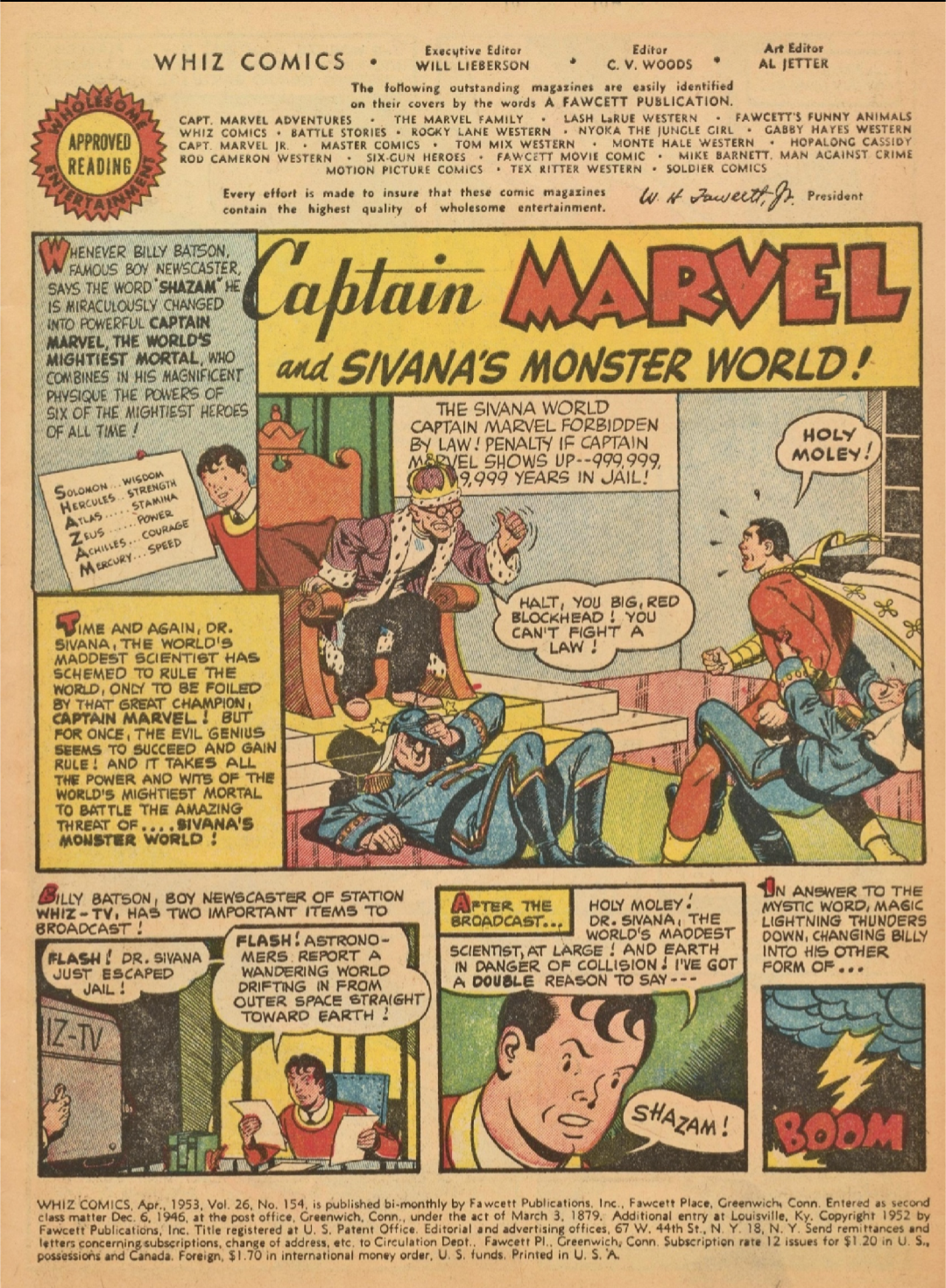 Whiz Comics, No 154, Featuring Captain Marvel. Preview Page.