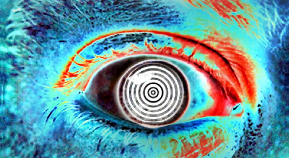 Psychedelic eyeball design with a spiral Center created by Oregonleatherboy