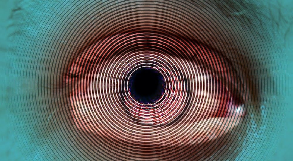 Spiral hypnotic eyeball design with black blank pupil center created by Oregonleatherboy