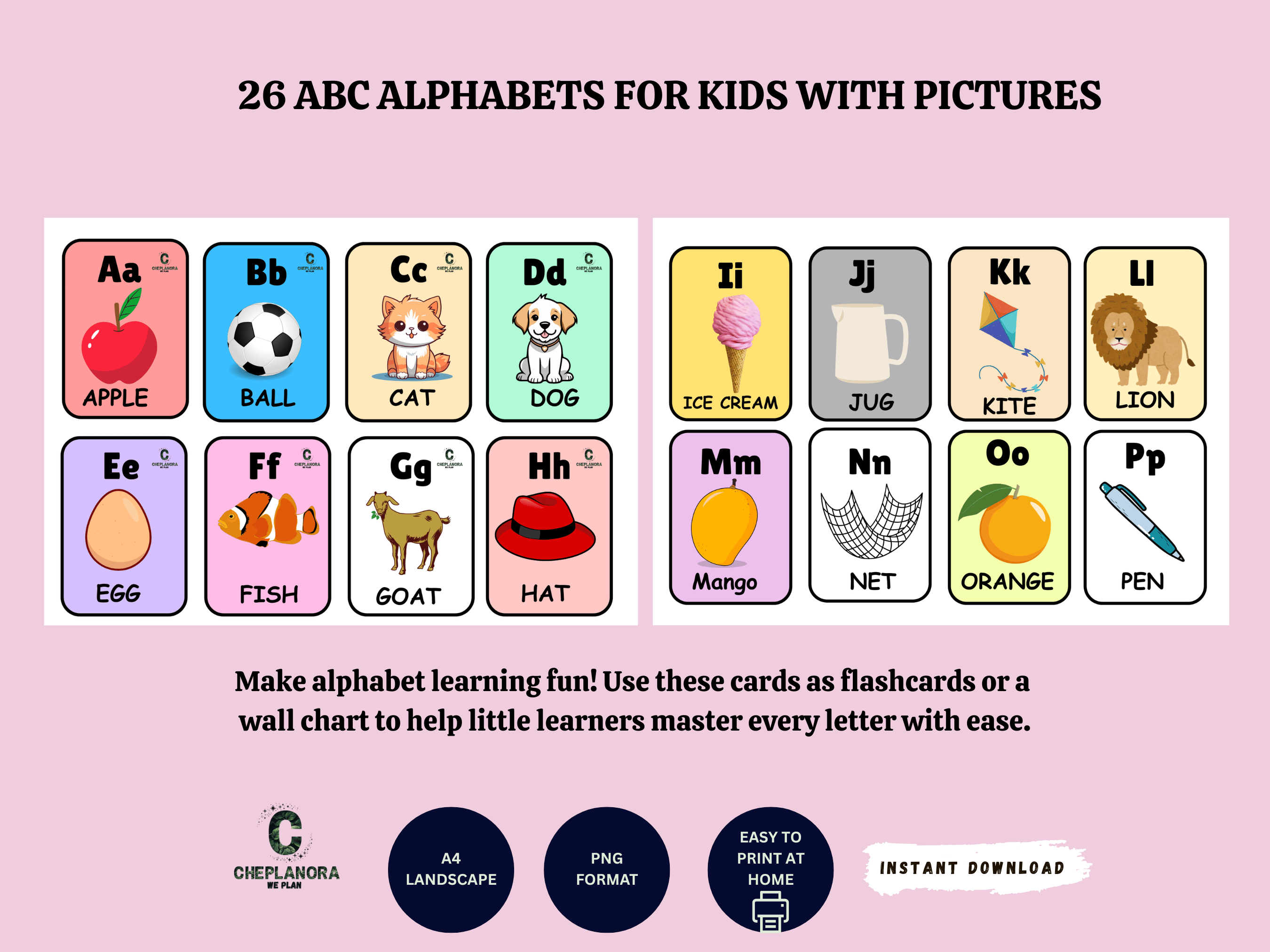 26 ABC Flash Cards, Educational Flashcards, A-Z Flashcards, Learn ABCs ...