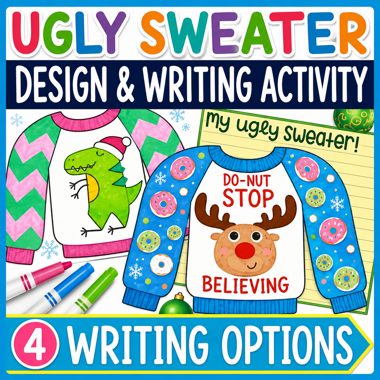 Design an Ugly Christmas Sweater | Template, Coloring, Writing & Easy Christmas Craft