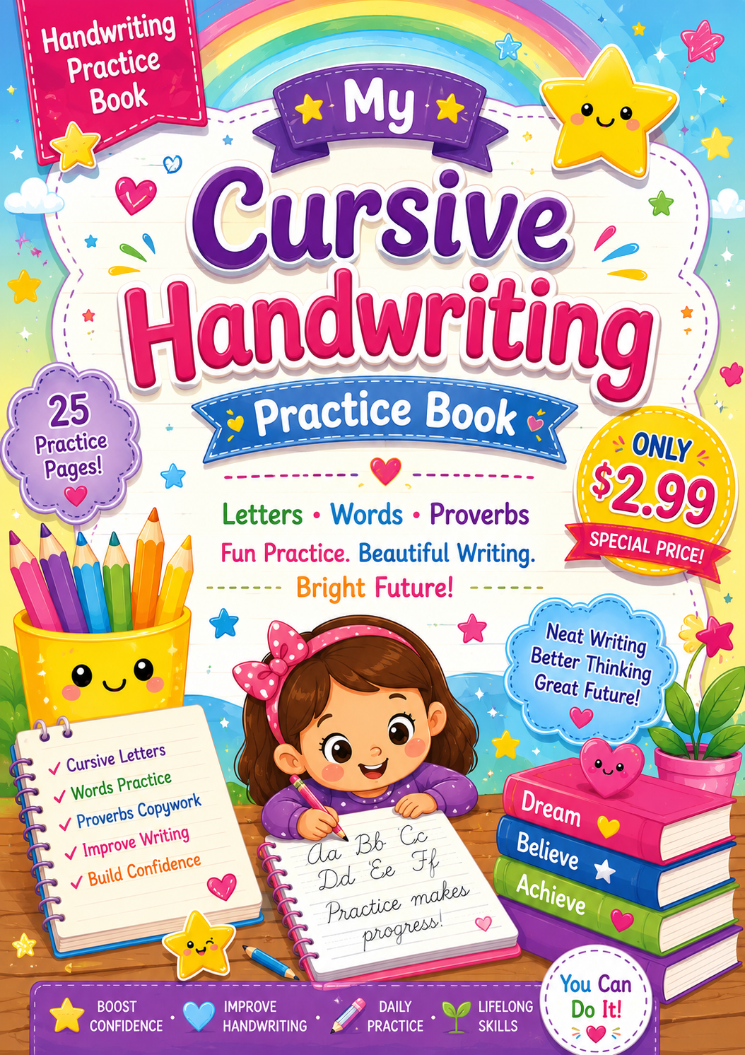 Cursive Handwriting Practice Workbook for Kids | 25 Printable Pages ...