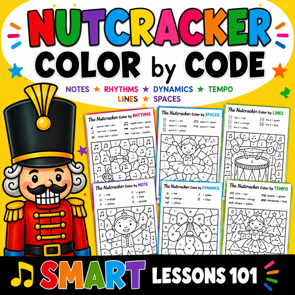 Nutcracker Color by Code | Christmas Music Notes, Rhythm, Dynamics & Tempo Activity