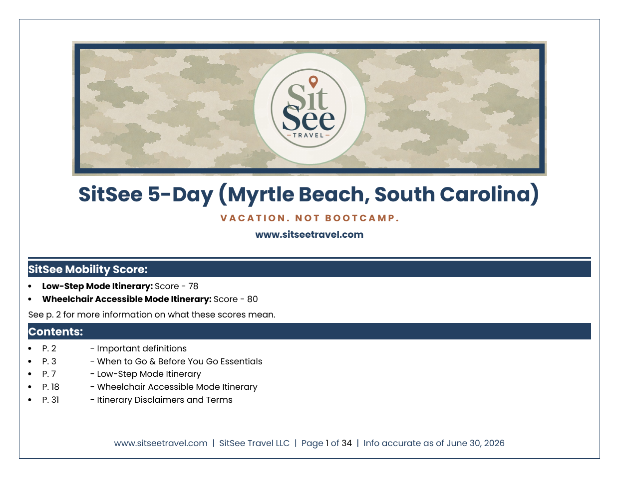 Cover of the SitSee low-step and wheelchair-accessible 5-day Myrtle Beach itinerary