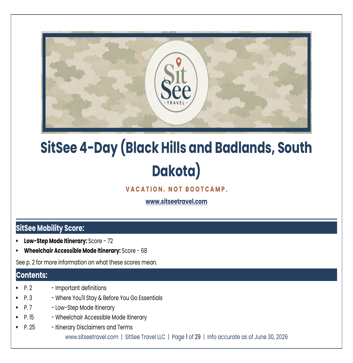 Cover of the SitSee low-step and wheelchair-accessible 4-day Black Hills and Badlands road trip