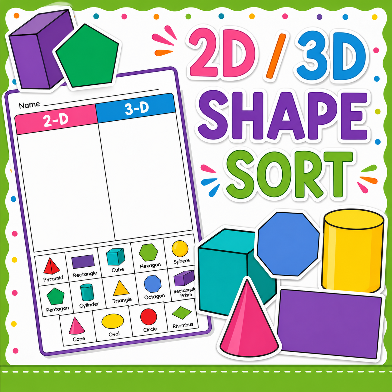 2D & 3D Shape Sort | Geometry Sorting Activities & Worksheets