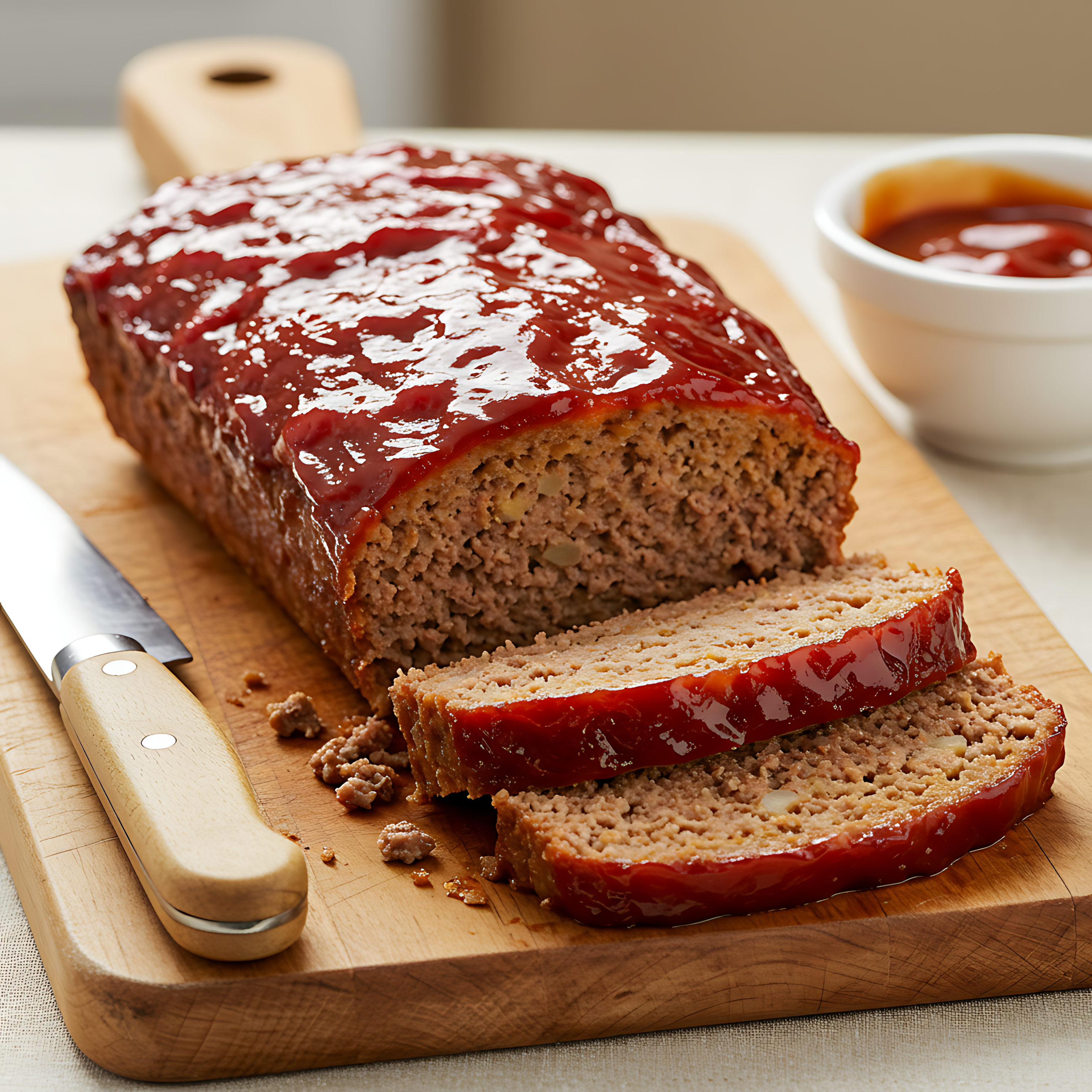 Slideshow image showing a classic glazed meatloaf slice from the 30 Ground Beef Recipes: Easy Ground Beef Dinners the Whole Family Will Love cookbook.