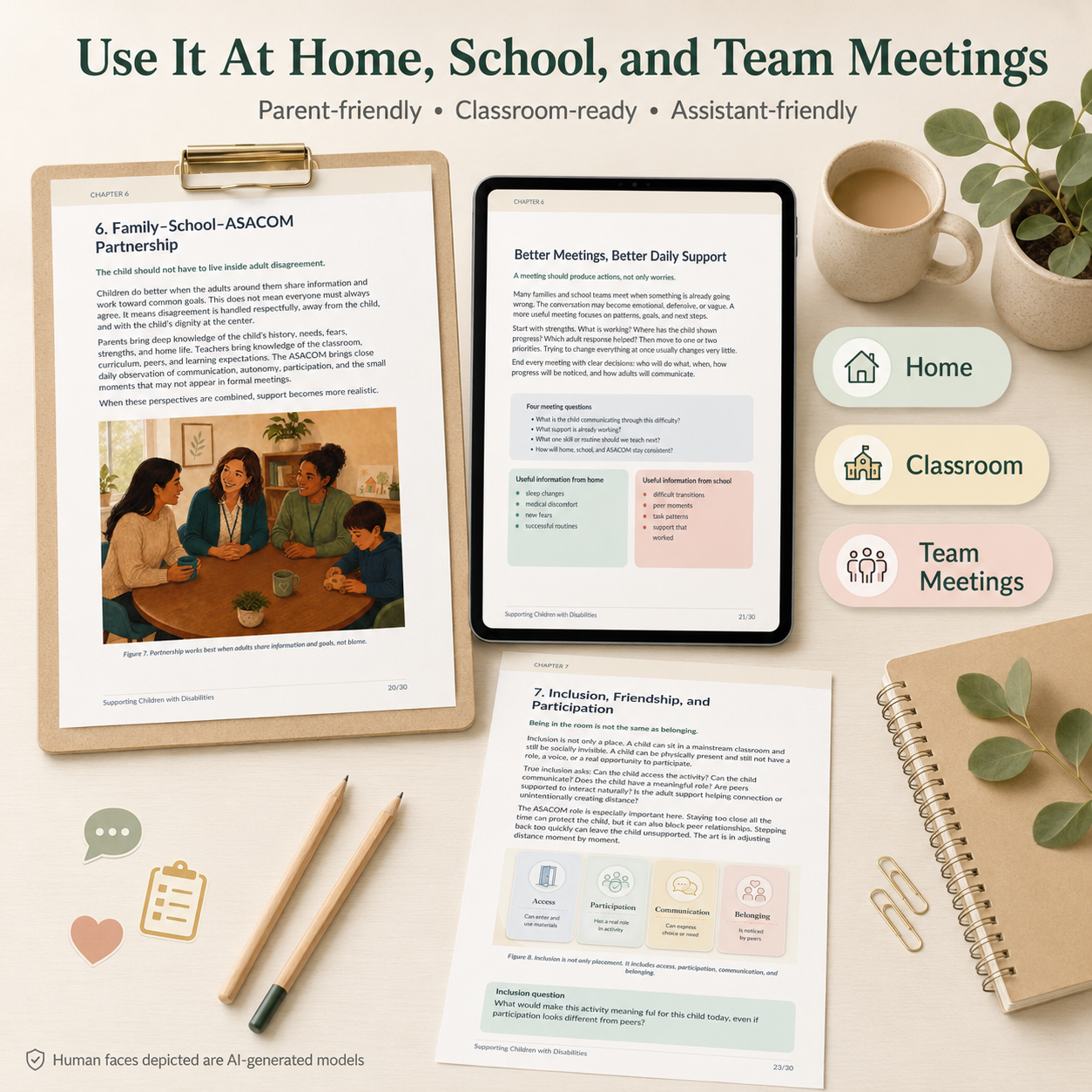 Disability support guide used at home school and team meetings for inclusive education