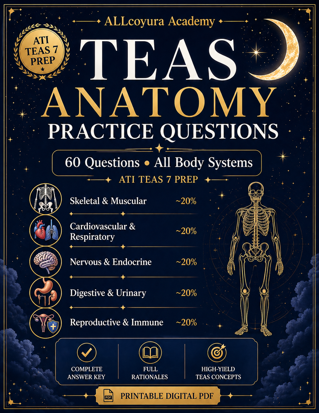 ATI TEAS 7 Anatomy & Physiology Practice Questions | 60 A&P Questions with Answer Key & Rationales | TEAS Science Study Guide PDF