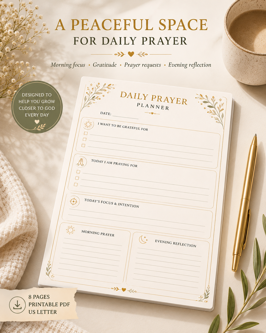 Christian Daily Prayer Planner daily prayer and Scripture reflection page shown on a tablet