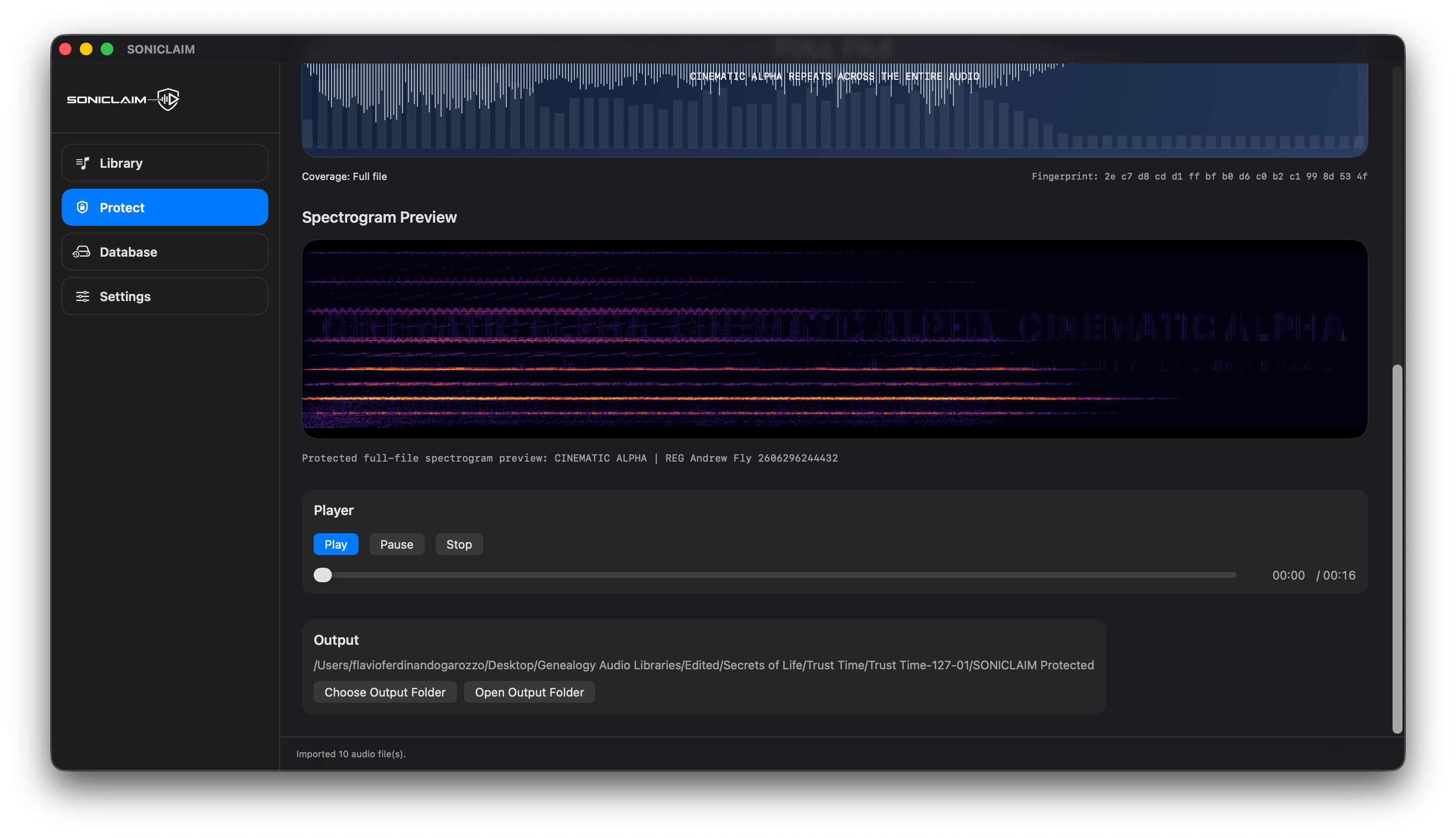 Cinematic Alpha audio identification system