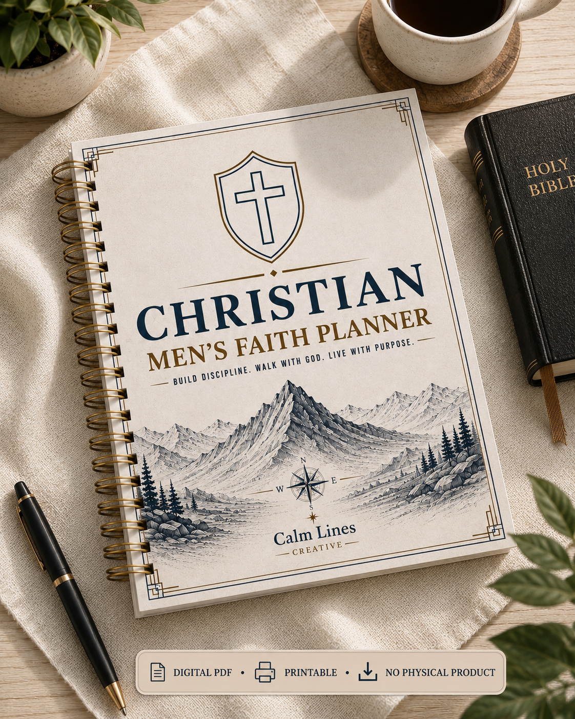Christian Men's Faith Planner printable 22-page daily and weekly planner for men