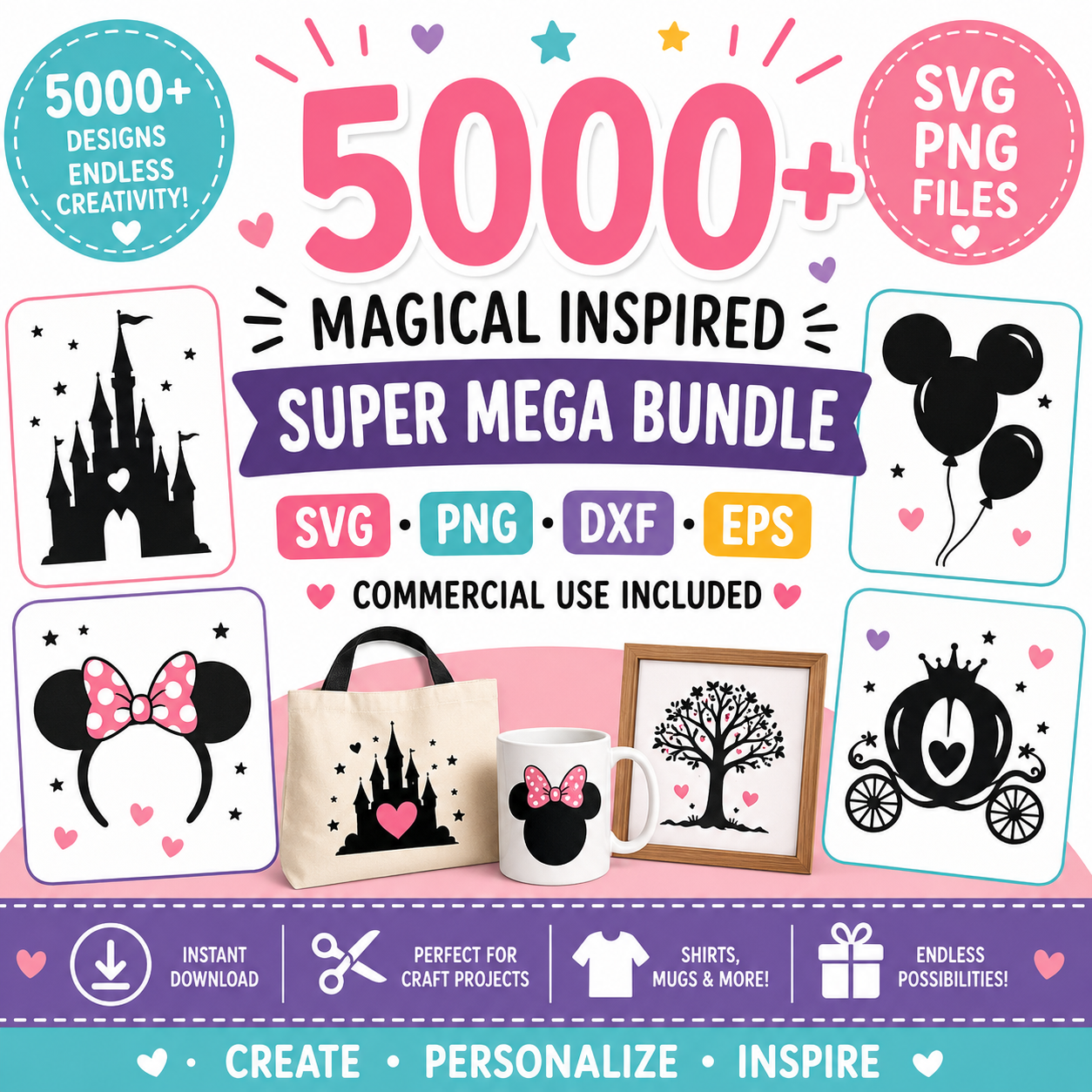 Large magical inspired SVG bundle with SVG, PNG, DXF and EPS files for digital crafting and commercial use