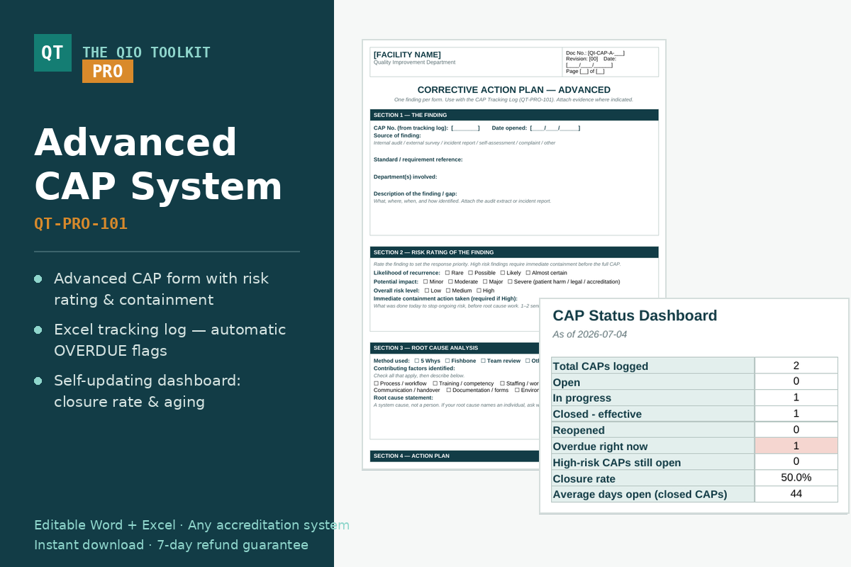 Advanced corrective action plan (CAP) template