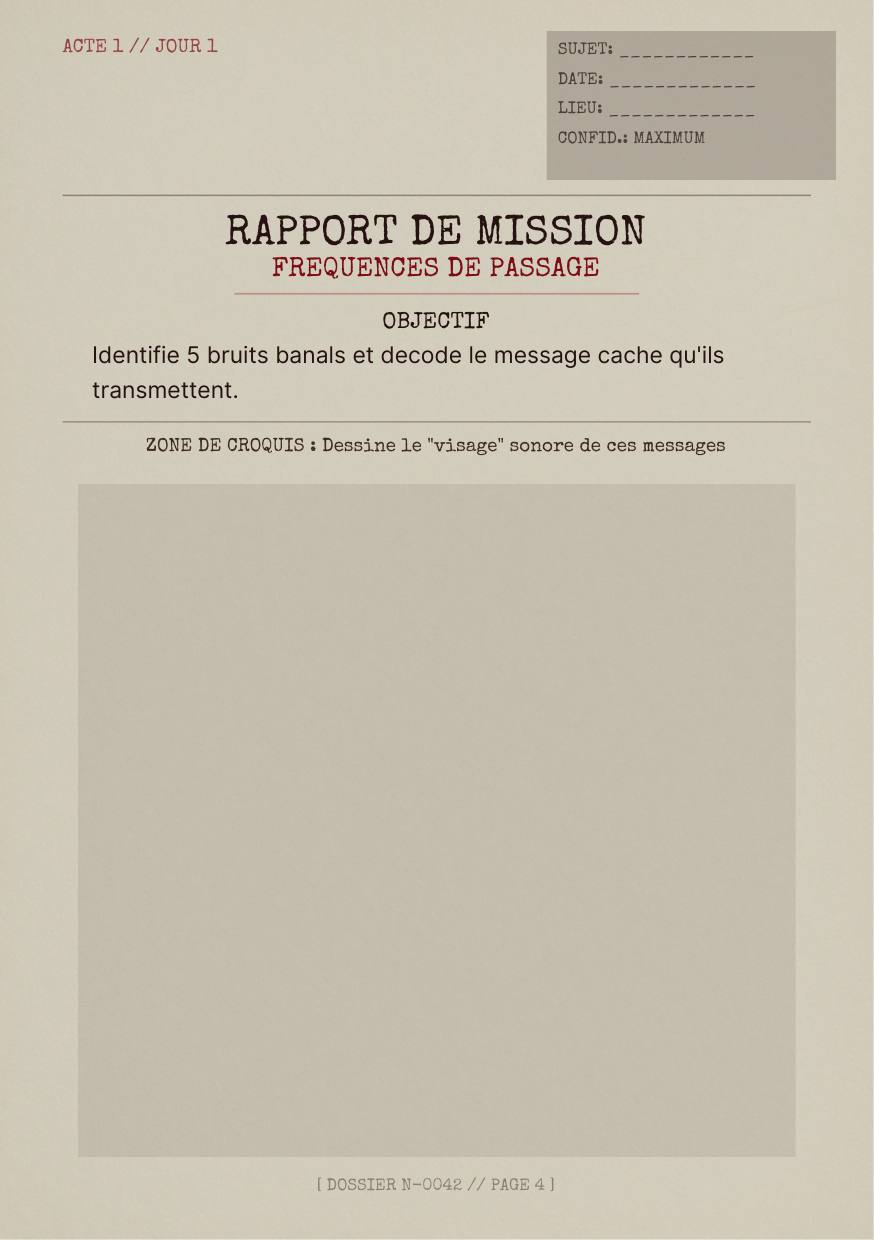 Page rapport de mission du Jour 1, carnet denquête imprimable pour enfant