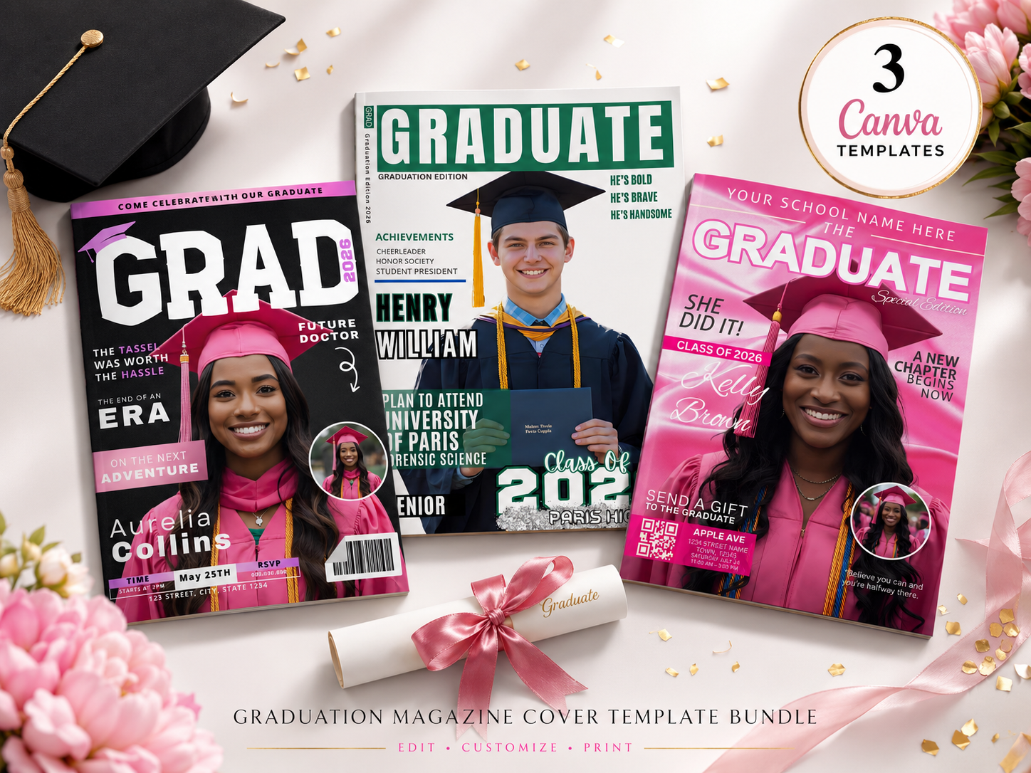Graduation Lettering Magazine Graduation Magazine Cover Templates - Payhip