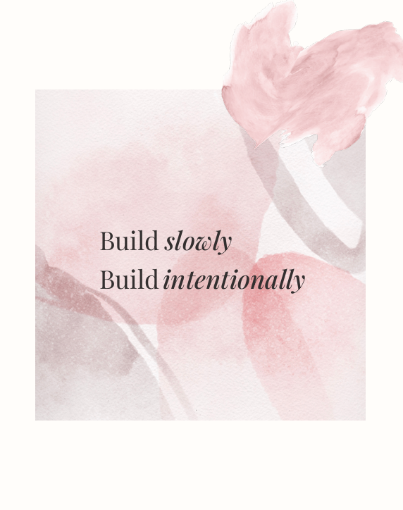 Neutral aesthetic inspirational quote template featuring "Build slowly. Build intentionally." for self-improvement and journaling.