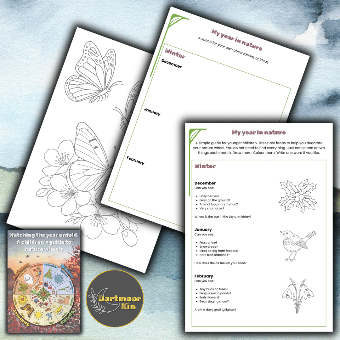 Children’s phenology and nature wheels printable | Seasonal nature journal for kids. Dartmoor Kin.