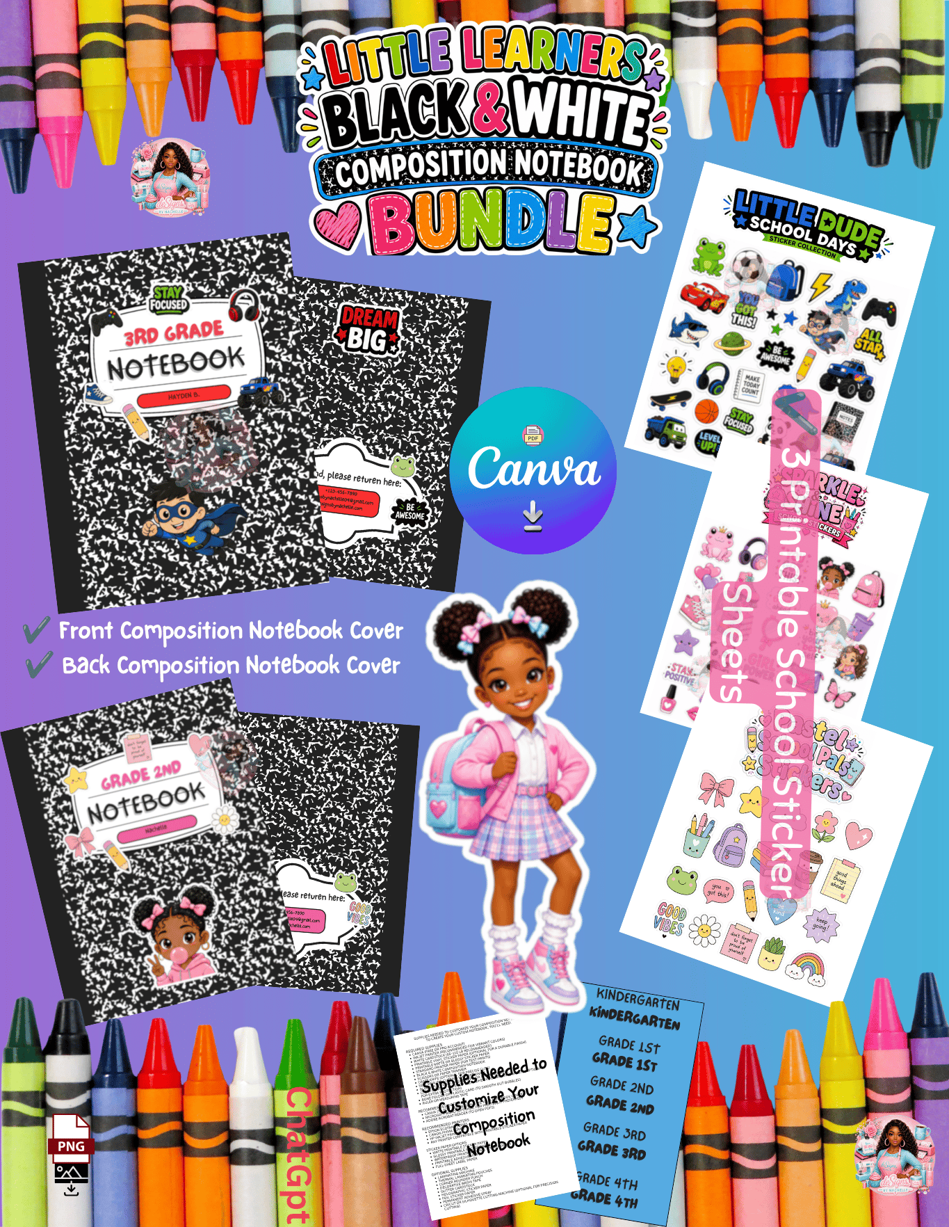 Little Learners black and white composition notebook bundle