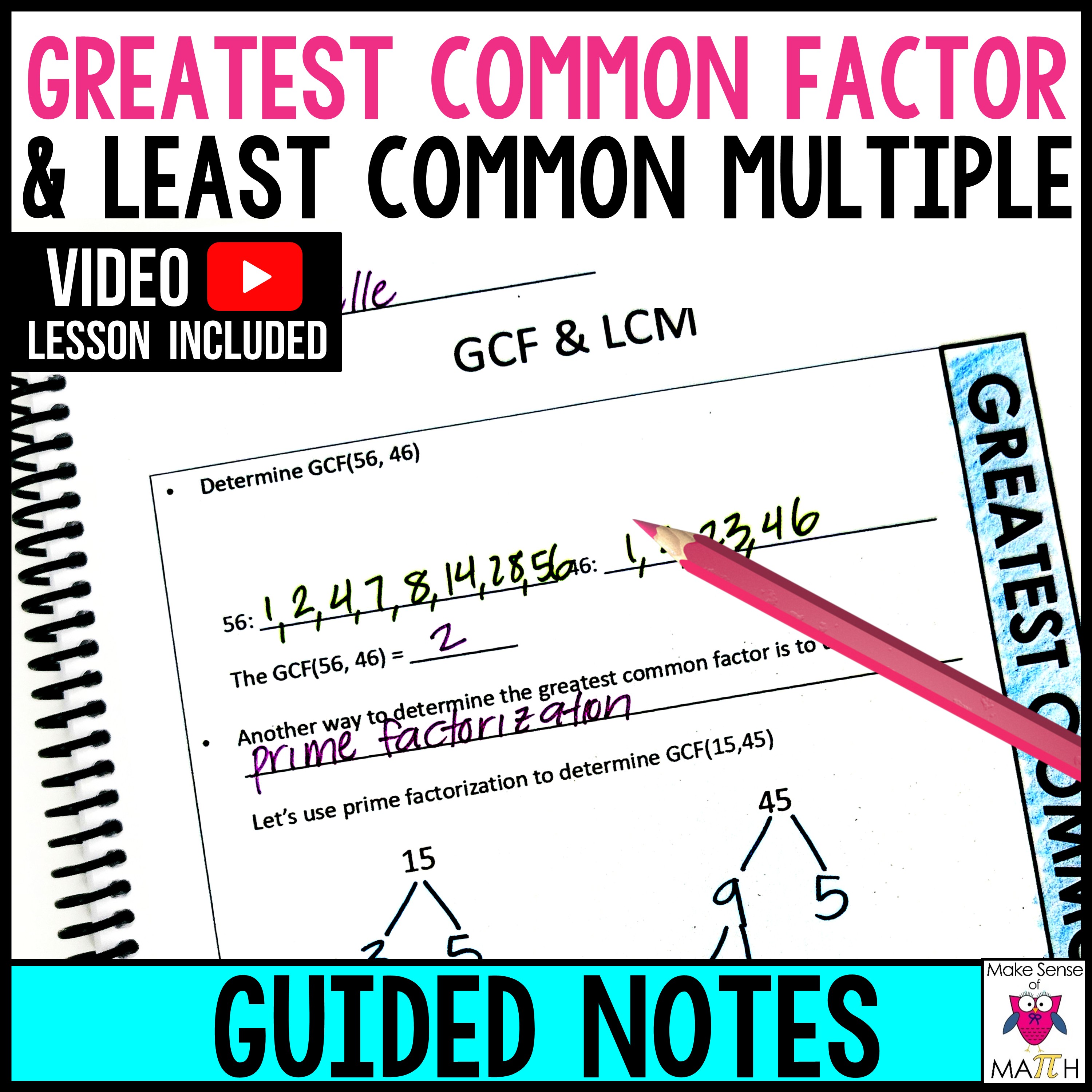 Greatest Common Factor and Least Common Multiple Guided Notes | GCF and LCM