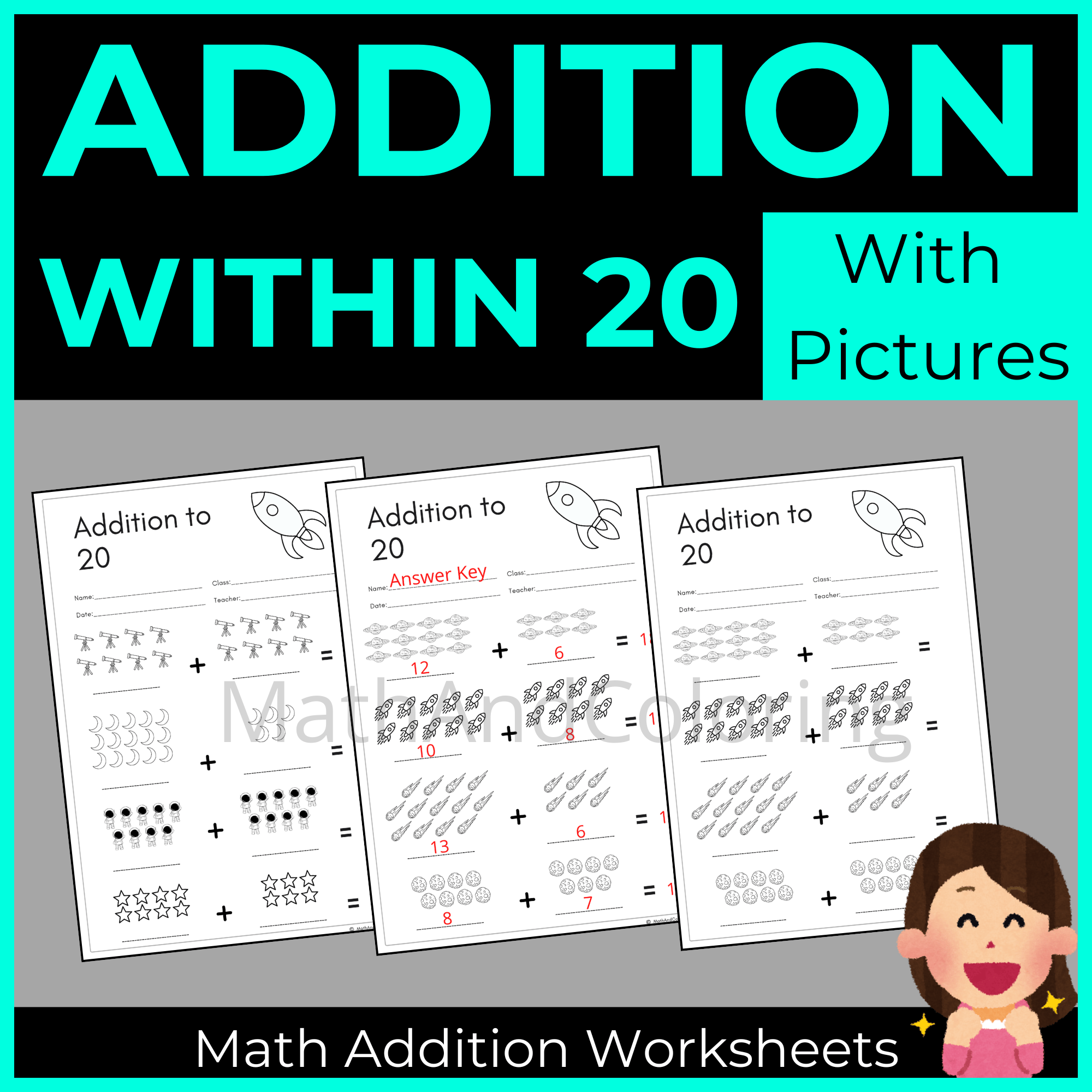 Addition to 20 With Pictures Math Worksheets | 1st & 2nd Grade | With ...