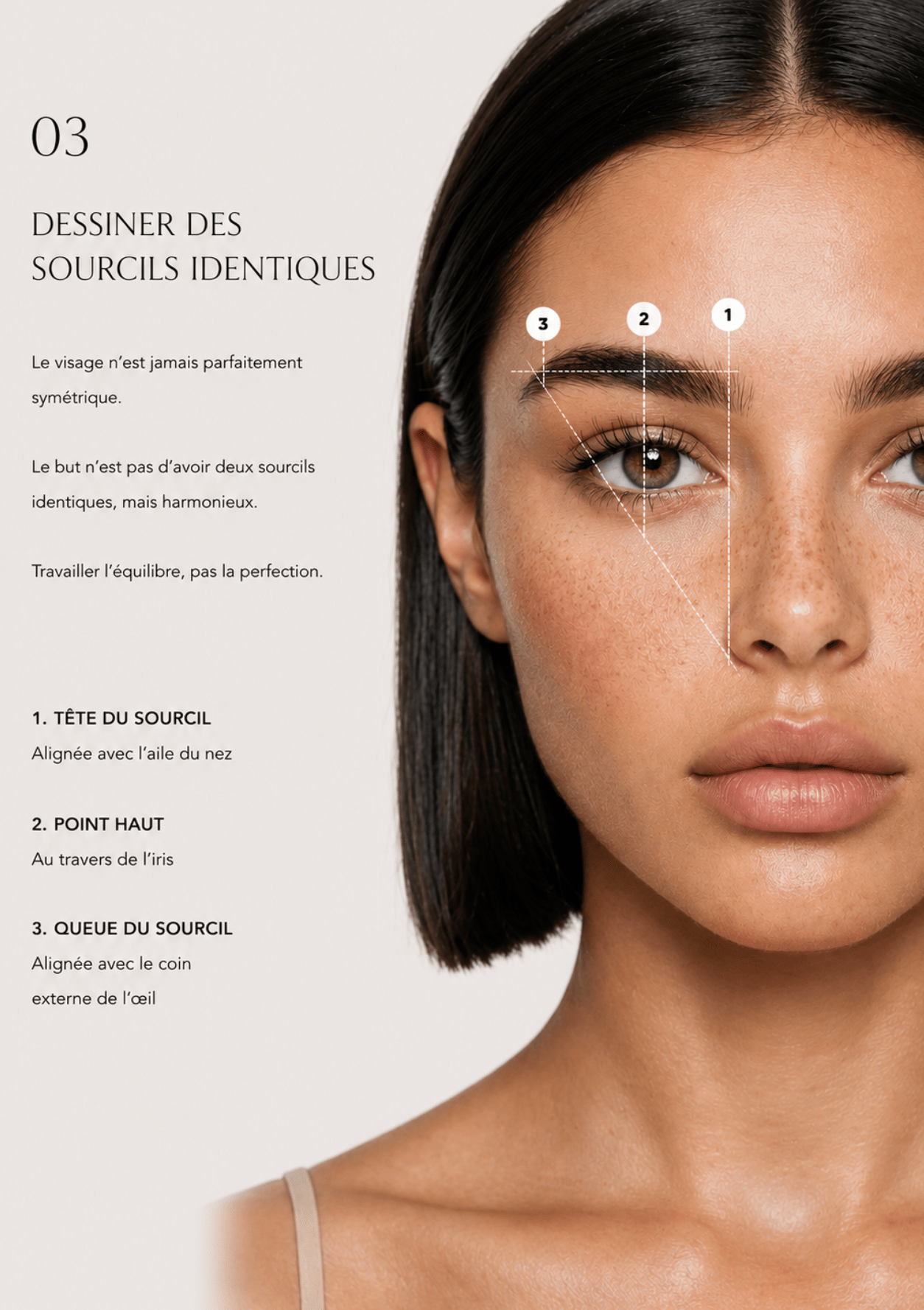 Guide expliquant comment dessiner des sourcils harmonieux selon la morphologie du visage.
