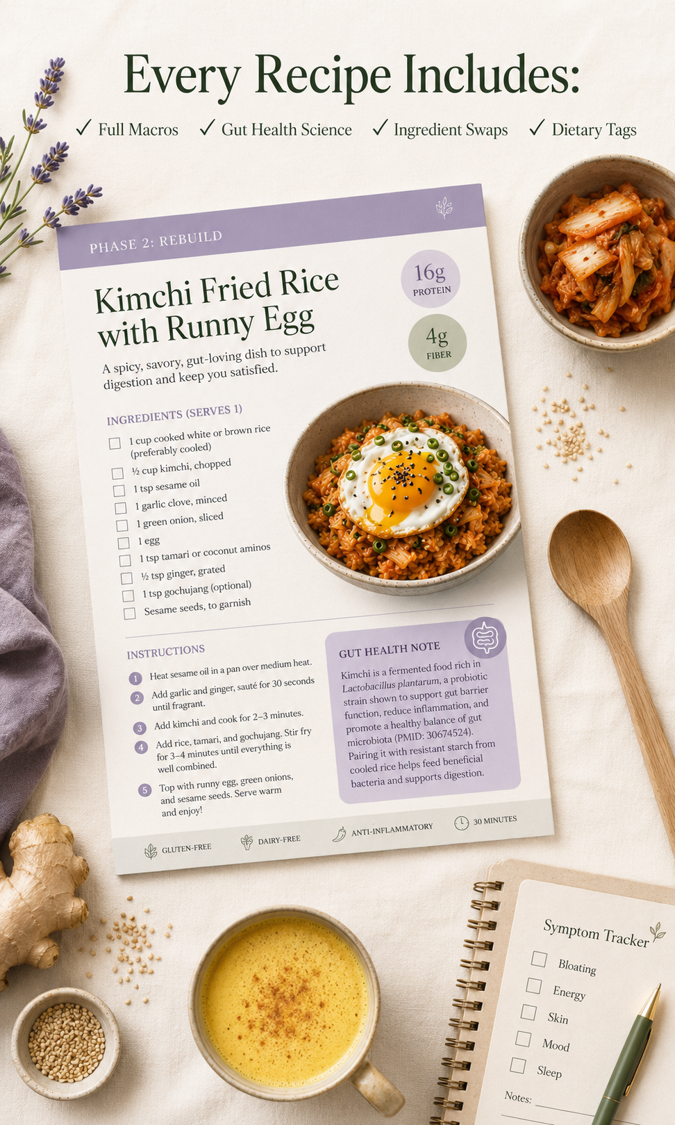 Calm & Nourish: The 28-Day Gut Healing Kitchen — 58 Anti-Inflammatory Recipes + 8 Healing Drinks, 3-Phase Meal Plan, Grocery Lists & Symptom Tracker (Digital Cookbook PDF + Interactive Edition)