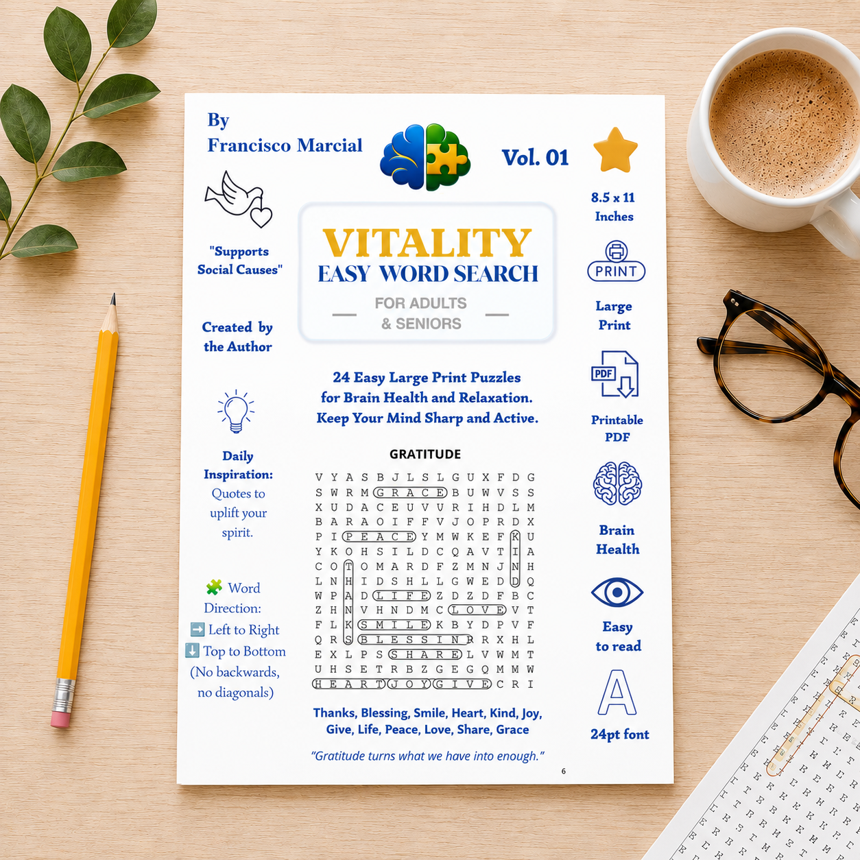 Printable large print word search puzzle for adults and seniors