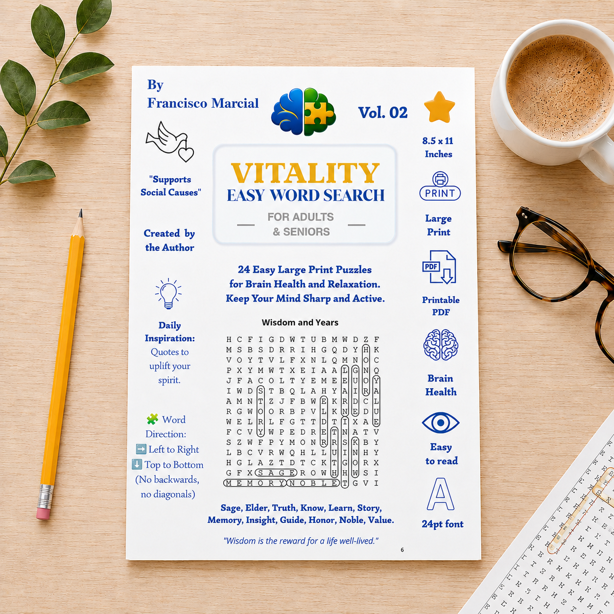 Printable large print word search puzzle for adults and seniors