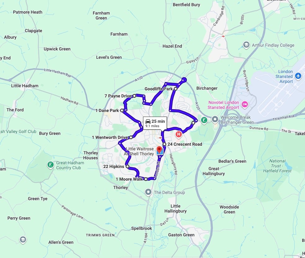 Practise real driving test routes for Bishops Stortford Driving Test Centre. This PDF includes 8 Google Maps practice routes to help learner drivers prepare confidently for the practical driving test.