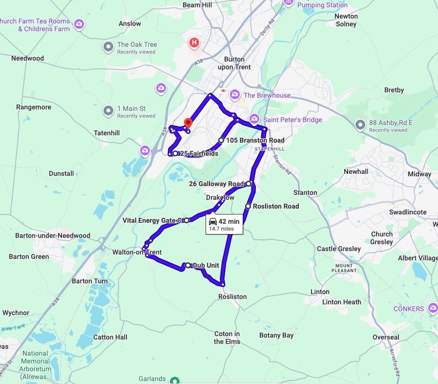 Practise real driving test routes for Burton on Trent Driving Test Centre. This PDF includes 8 Google Maps practice routes to help learner drivers prepare confidently for the practical driving test.