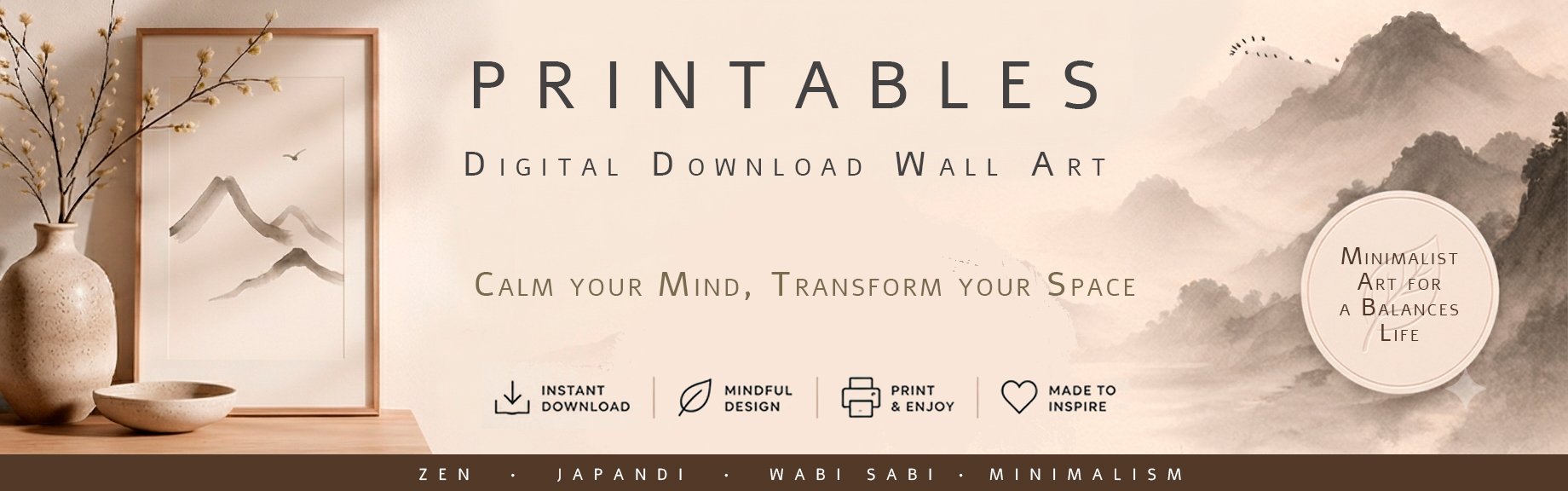 Printable Japandi Zen Wall Art Digital Download