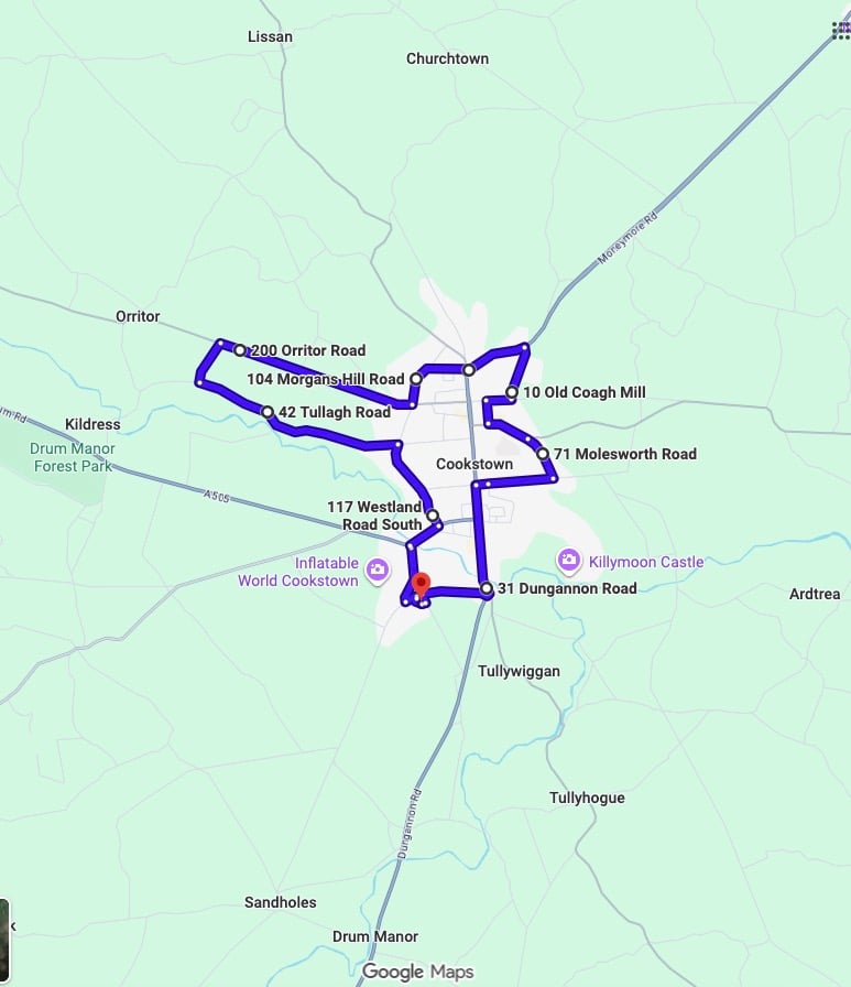 Practise real driving test routes for Cookstown Driving Test Centre. This PDF includes 8 Google Maps practice routes to help learner drivers prepare confidently for the practical driving test.