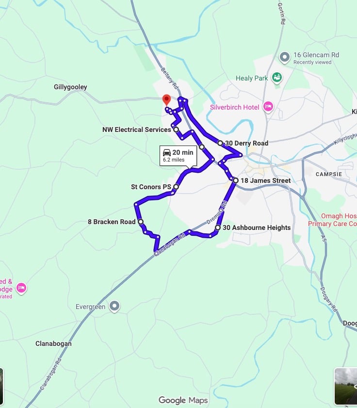 Practise real driving test routes for Omagh Driving Test Centre. This PDF includes 7 Google Maps practice routes to help learner drivers prepare confidently for the practical driving test.