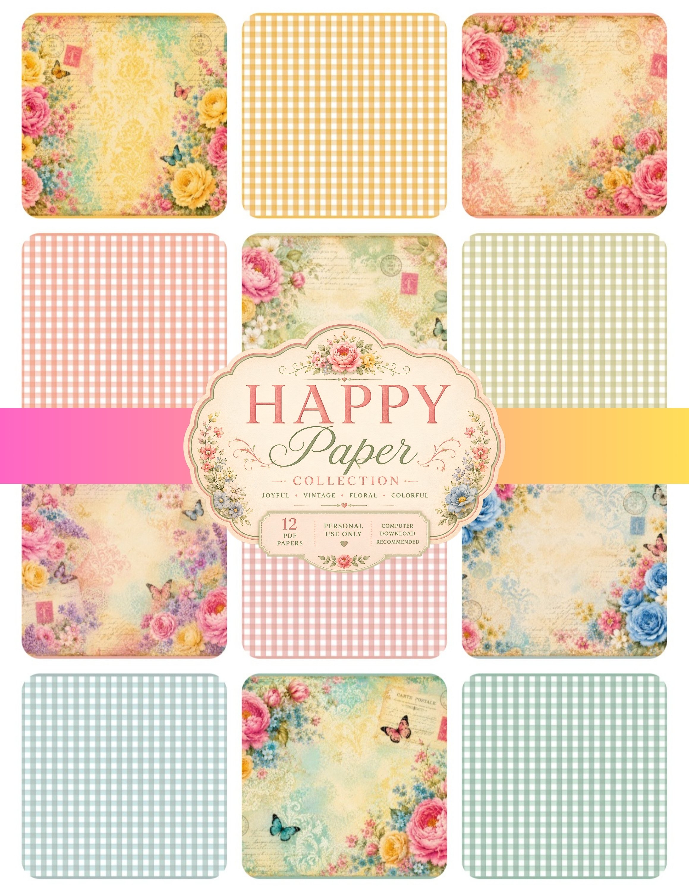 Happy Paper Collection – Printable Floral & Gingham Papers - Payhip