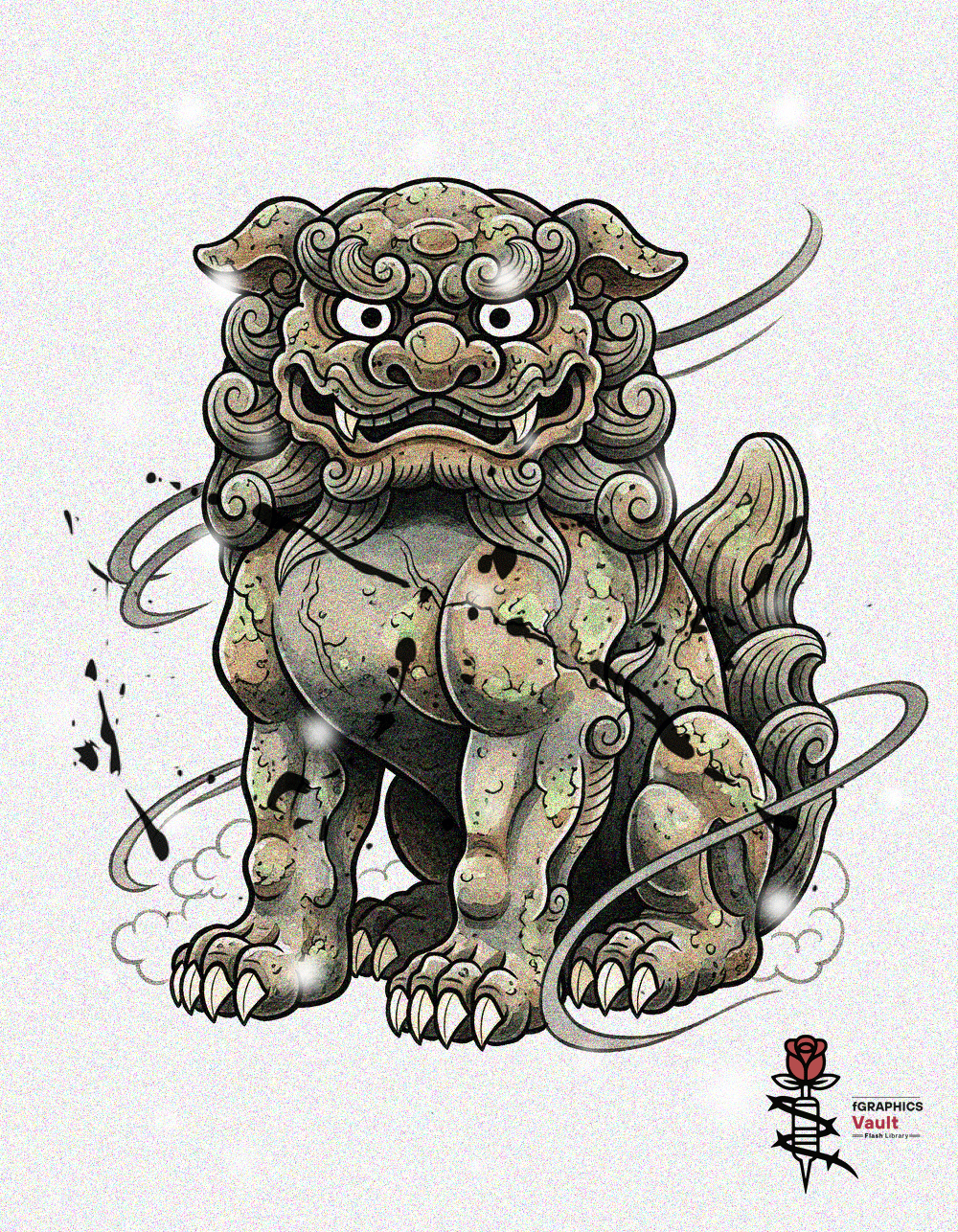 Practice sheet showing Shisa body proportions and linework