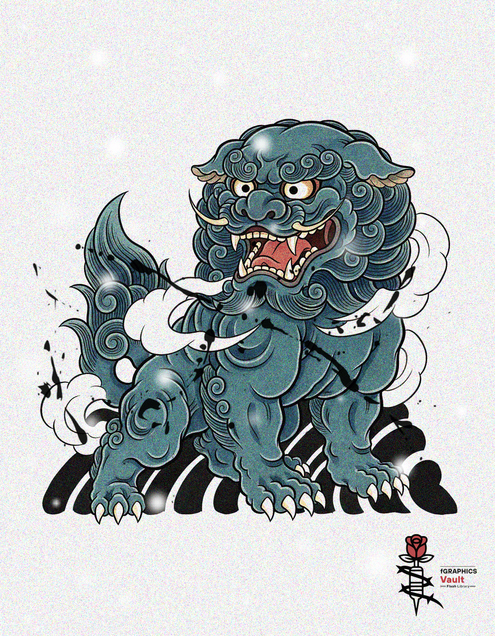 Completed Okinawan Shisa tattoo reference illustration