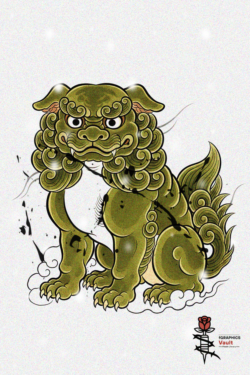 Finished Okinawan Shisa irezumi reference artwork