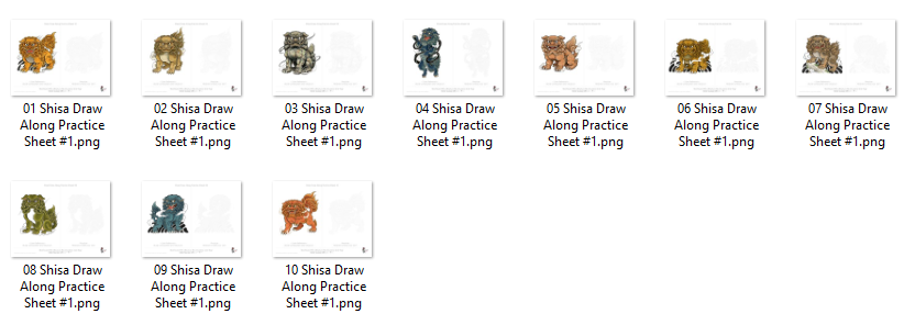 10 Shisa Designs Draw Along Practice Sheet #1 Individual PNG Pages