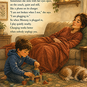 Preview showing features included in Mommy's Battery children's book.