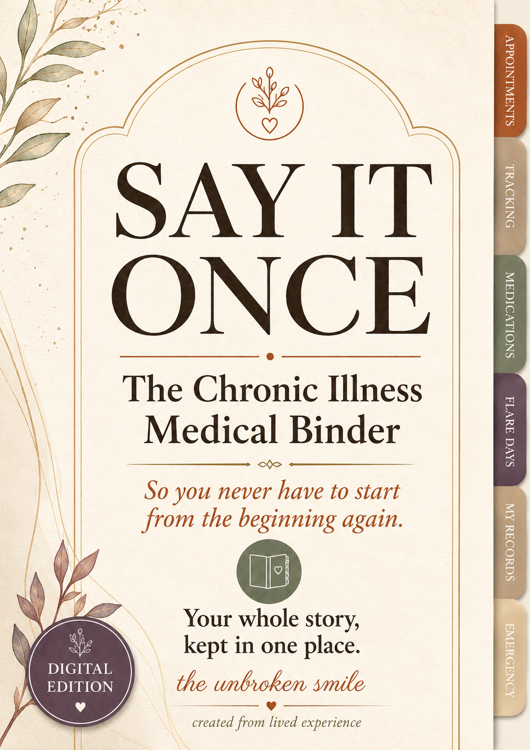 Cover of Say It Once chronic illness medical binder digital edition.