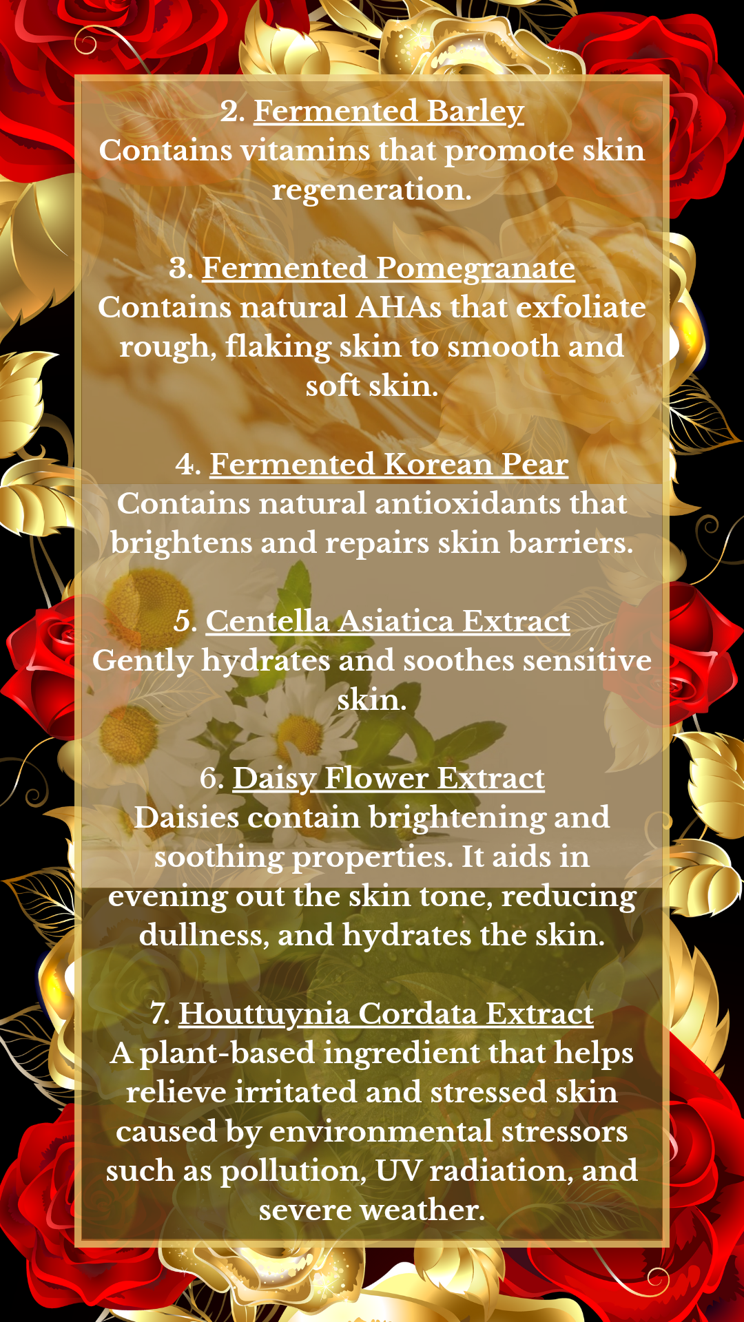 An image providing a list of ingredients contained in Mixsoon products.
