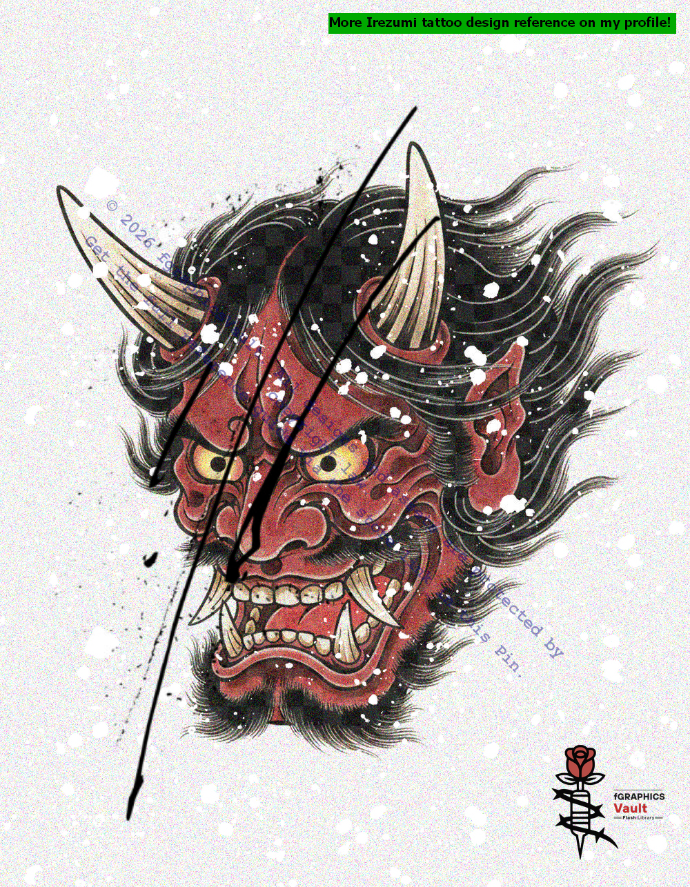 Full-color Oni Mask irezumi reference illustration