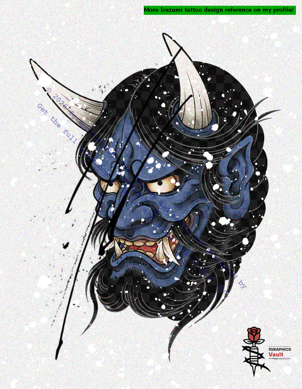 Ghost guide for practicing Oni Mask linework and proportions