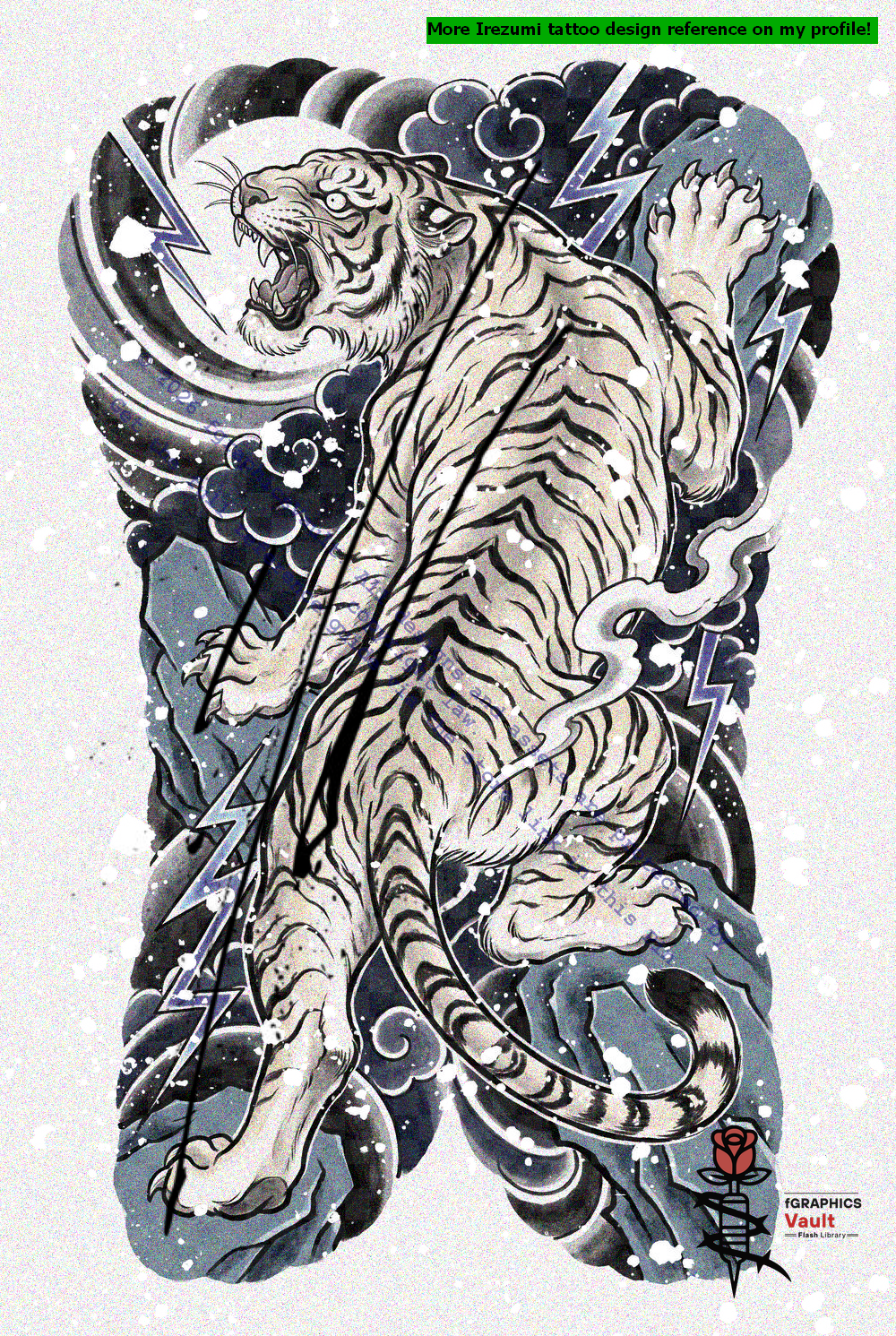 Traditional Japanese White Tiger ghost guide for drawing practice