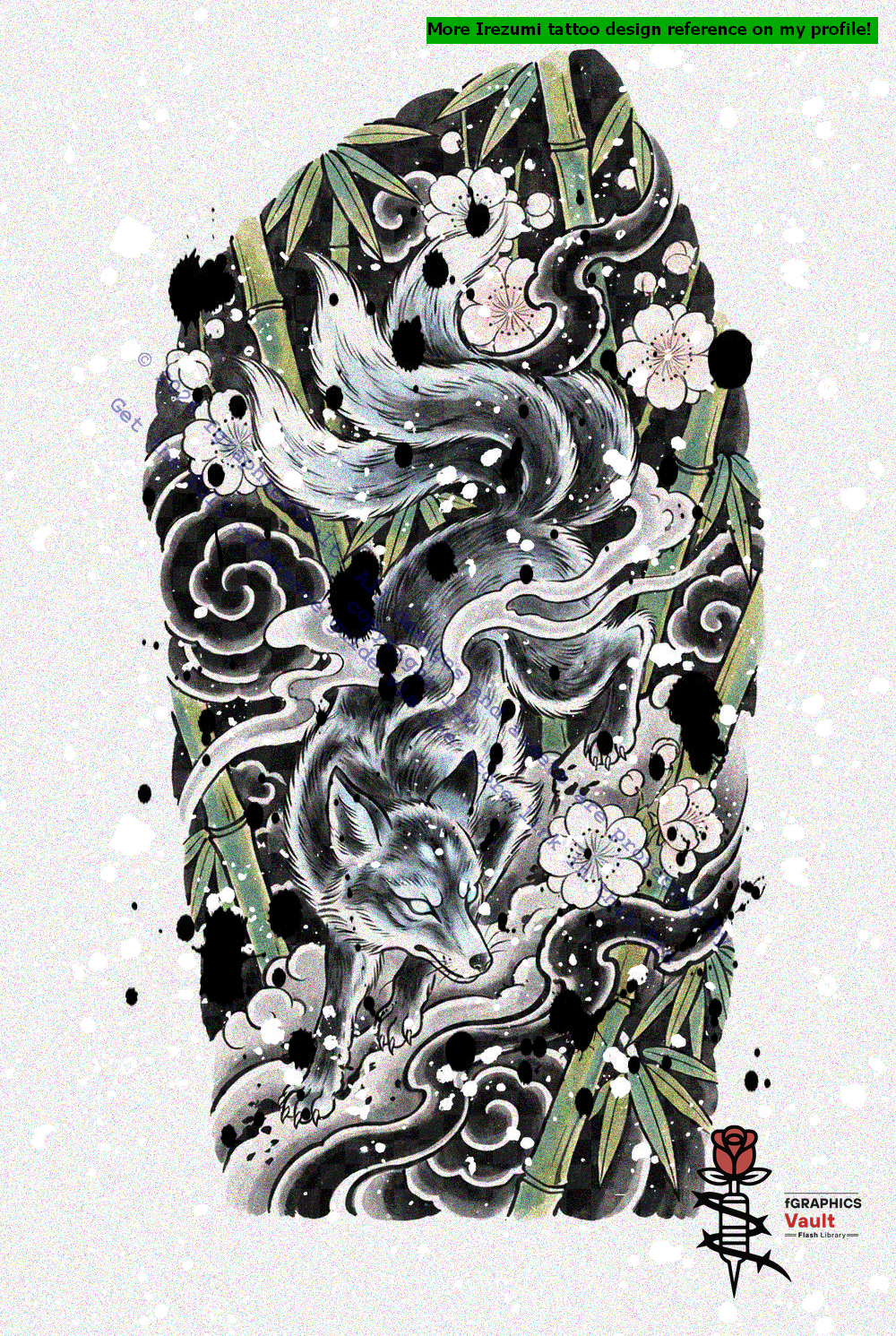 Professional Kitsune drawing practice bundle for learning traditional irezumi