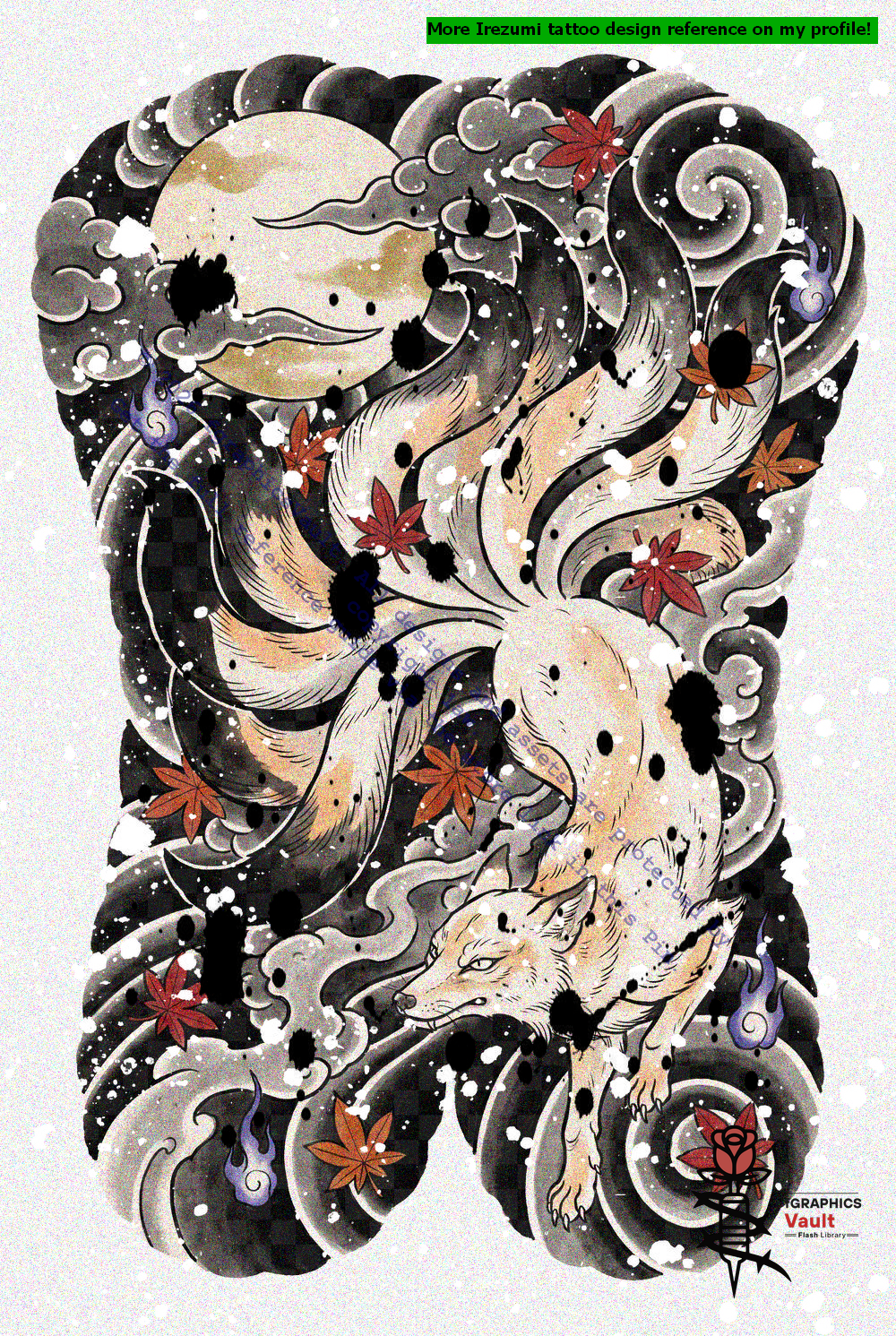 Kitsune ghost guide for studying irezumi linework and anatomy