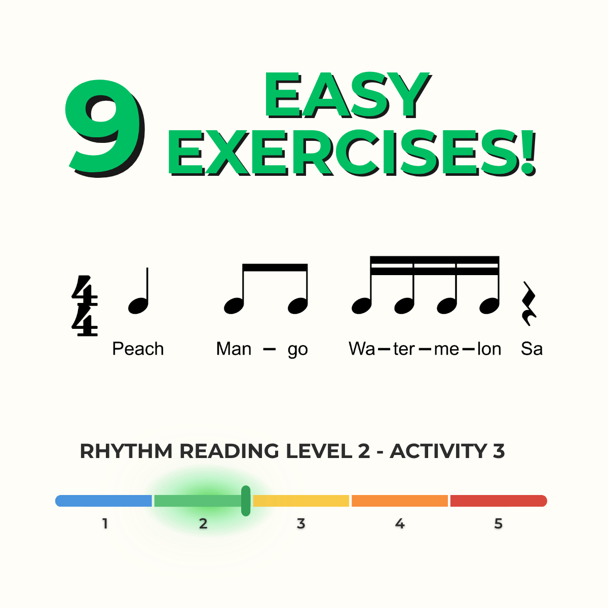 Sight Reading Lab printable sheet music thumbnail featuring Level 2 Rhythm Activity 3 Fruit Salad Method exercises.